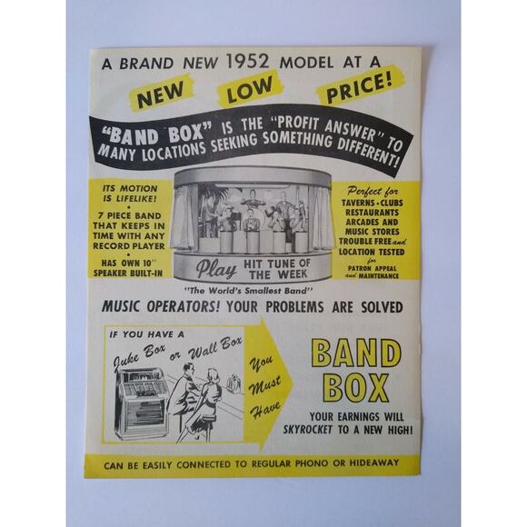 Chicago Coin Band Box Jukebox Flyer 1952 Original Animated Manikin Musicians NOS - Picture 4 of 11